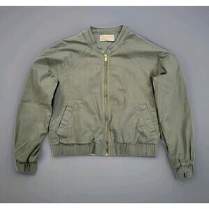 Michael Kors Jacket Crop Olive Green Collared Buttons Full Zip Pockets Size M